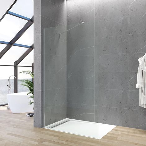 AQUABATOS Walk-in Dusche Duschabtrennung Sicherheitsglas 8mm Glaswand Nano Beschichtung Duschtrennwand Easy Clean Seitenwand mit Stabilisationsbügel Winkelbar Silber 120 x 200 cm (1/5)