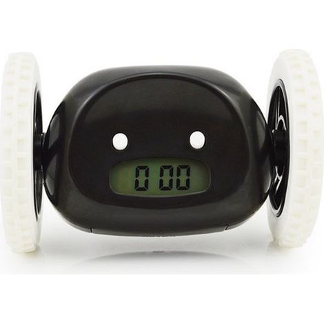 Longziming - Réveil à roulettes - Réveil numérique - Se range facilement et reste discret pour les gros dormeurs et les personnes malentendantes - 1 pièce - Noir (1/5)