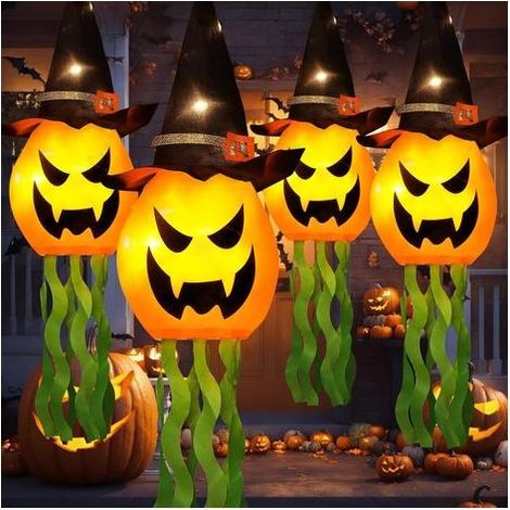 Pendentif Halloween lumière blanche chaude 2060cm 4 chapeau de sorcier ornements de citrouille lumières lumineuses cour terrasse jardin (1/5)