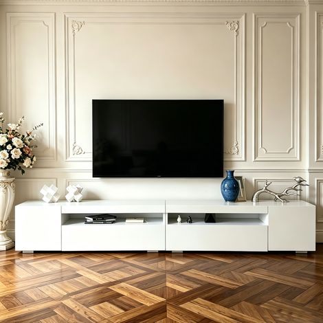 Meuble TV blanc - meuble tv led - Meuble télévision design avec éclairage variable - Grand rangement salon (1/5)