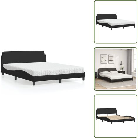 The Living Store Bett mit Matratze "Dover" Schwarz 160x200 cm Kunstleder - Kunstlederbett (1/5)
