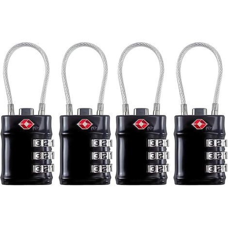Cable Padlock Combination Padlock Travel Padlock Suitcase Bag Alloy Body Travel Accessories (Black) (1/5)