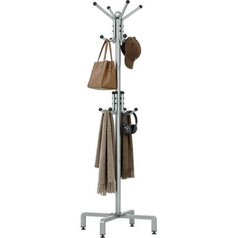 Porte-manteau avec pieds carrés réglables et boule décorative, 178 x 54 x 40 cm, arbre à manteau en métal, autonome (Gris) (1/3)