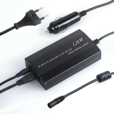 Chargeur Universel pour PC portables, 120W Power Adapter pour Voiture pour Samsung, Sony, Toshiba, Acer, BenQ, Lenovo, Compaq, Dell, (1/4)