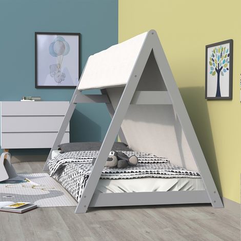 Hüttenbett TIPI 90x190 + 1 Stoff + 1 Lattenrost / Grau/ 200x104x131
