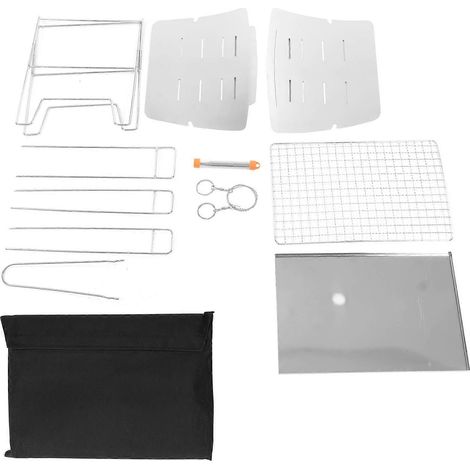 Barbecue Camping Gril Inox Pliable Design Rainure Courbe Anti-Cendres Au-Dessus du Feu, Portable pour Pique-Nique en Plein Air (1/5)