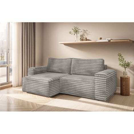 Ecksofa Schlafsofa MADLEN Stoff Velo Grau Ottomane Links (1/5)