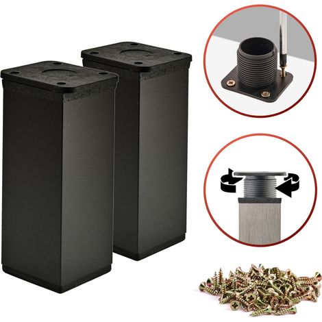 2 x Basic-Möbelfüße Querschnitt 40 x 40 mm Höhe 150 mm Farbe: Mattschwarz Inkl. Schrauben (1/5)