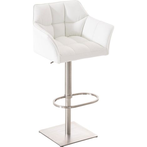 Taburete de bar regulable x1 en piel sintética blanca con asiento envolvente acolchado y base cuadrada de acero inoxidable 100006324 (1/5)