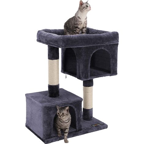 Griffoir pour chat avec maisons séparées et panier à chat haut - 60x40x84cm - Gris foncé (1/5)