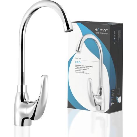 HOMSSY Grifo Monomando para Fregadero Vertical "Eco" – Cuerpo de Latón, Acabado en Cromo, Caño Giratorio 360° – Cartucho Cerámico de Doble Apertura (1/5)