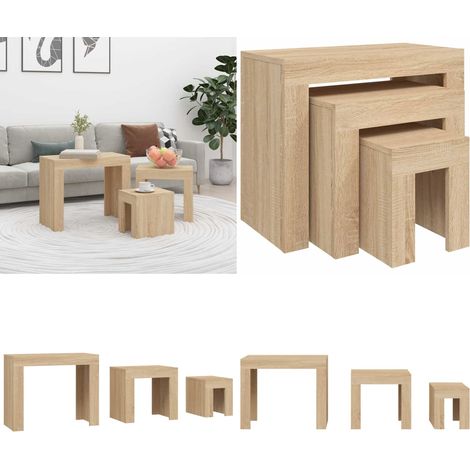 vidaXL Tables basses gigognes 3 pcs chêne sonoma bois d'ingénierie (1/5)