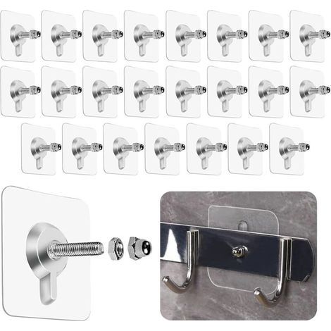 Lot de 24 Crochets auto-adhésifs transparents,Crochet à vis Mural sans Poinçon-Adhésif Crochets pour Accroche Cadres Photo, Miroir, Art Mural, Lumières Décoratives, Sans Trou