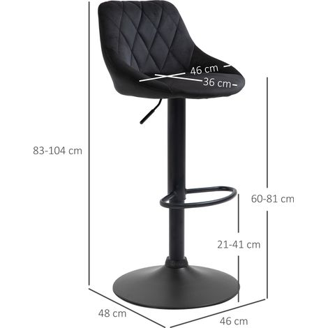 Ensemble de 2 tabourets de bar noirs style bistrot, hauteur réglable, avec repose-pieds et dossier, en velours et métal, 46 x 48 x 83-104 cm (1/5)