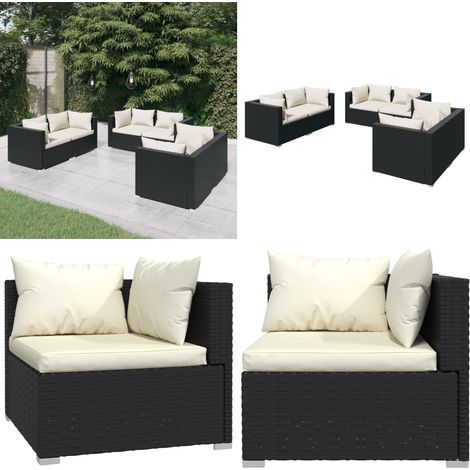 Set Divani da Giardino 6 pz con Cuscini in Polyrattan Nero - Divano angolare - Rattan