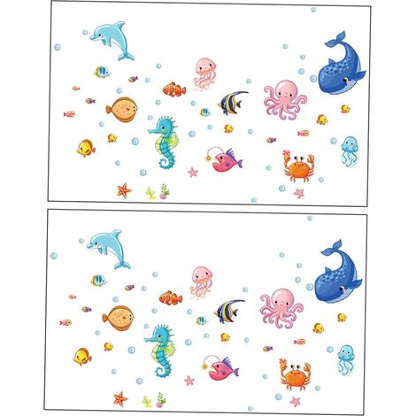 4feuilles Autocollants Animaux Marins Pour Salle De Bain Stickers Décoratifs Motifs Océan Stickers à Motifs Animaux Marins (1/5)