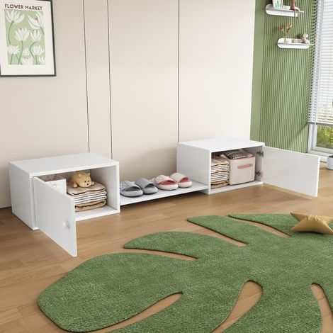 Mobile porta scarpe 189x40x34,5 cm in legno bianco, con vano contenitore per ingresso, FloraGrace (1/5)