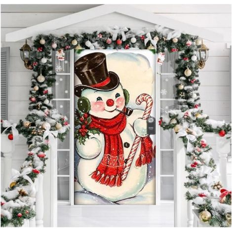 1 Bannière Noel,Père Noël,Tissu polyester,200x90 cm,Décoration Extérieur Noel,Porte Entrée (1/5)