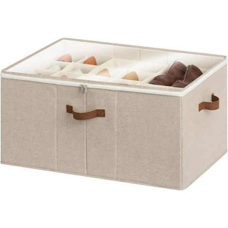 1 Organisateur de chaussures, compartiments réglables, couvercle transparent, poignées renforcées, salon chambre (1/5)