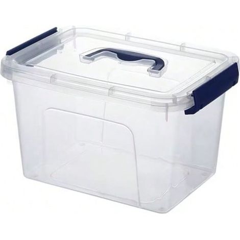 Boîte de rangement en plastique - Transparent avec couvercle - Dimensions : environ 27.5 x 18.5 x 16cm(Bleu) (1/2)