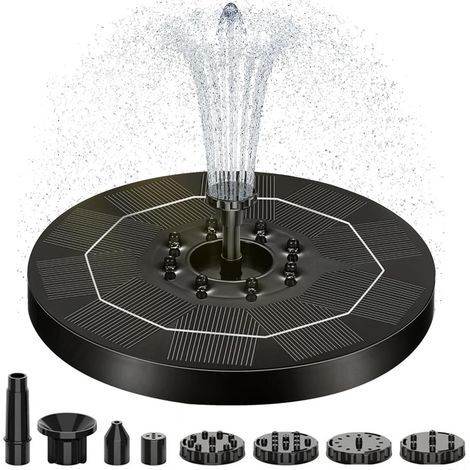 Fontaine Solaire LED Colorées, 3.5W Fontaine Solaire Pompe avec 3000mAh Batterie, Flottante Pompe Bassin Solaire avec 6 Buses pour pour Bain d'oiseaux, Étang, Piscine, Patio (1/5)
