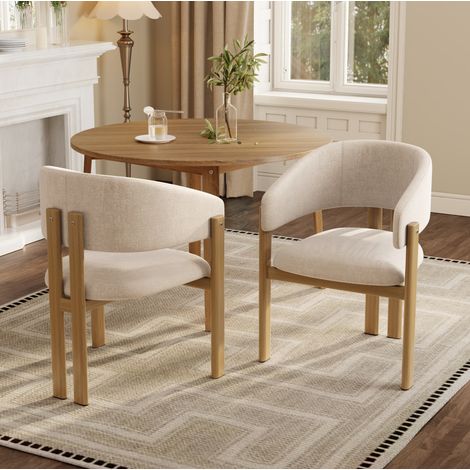 Juego de 4 sillas de comedor de 61,5x52,5x83 cm, estructura de metal efecto madera, lino beige, con reposabrazos (1/5)