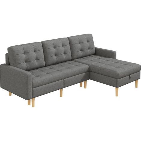 Divano Angolare 3 Posti con Contenitore, Chaise Longue Reversibile, Vliesstoff Grigio 212 x 130 x 86 cm (1/5)