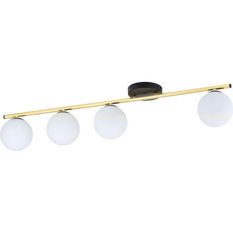 Lampada a Soffitto Monza, Acciaio verniciato a polvere, Vetro, Nero, Oro, Bianco, 100x20x14 cm