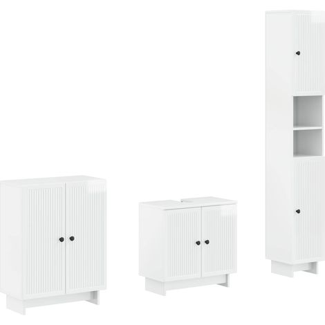 3 Piece Bathroom Cabinet Set EDE High Gloss White vidaXL (1/5)