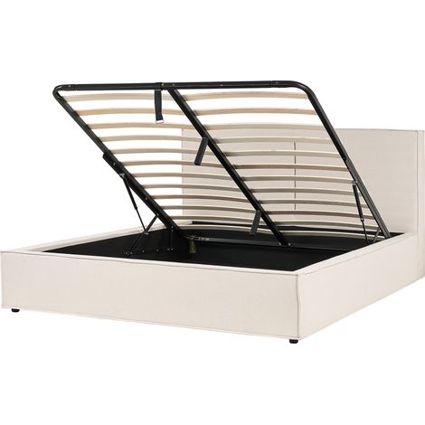 Cama con somier beige negro 180 x 200 cm poliéster listones almacenaje Moissac