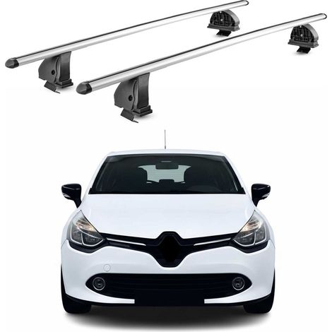 OMAC Aluminium Dachträger Querträger für Renault Clio IV Schrägheck Kombi 2012-2019 – TÜV / DIN 75302:2019 – Abschließbar – T-Nut – Max. 75 kg – 2 Stangen – Silber (1/5)