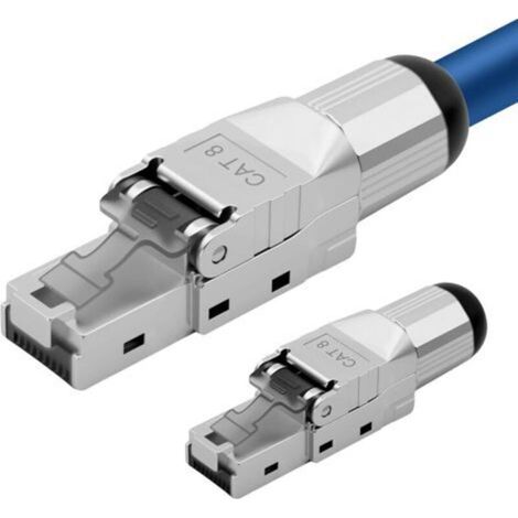 Lot de 2 fiches réseau CAT 8 RJ45 pour câbles LAN rigides - Câble de pose Ethernet - Fiche LAN CAT 8 sans outil LSA, entièrement blindé STP, 40 Gbit/s, AWG 22-26 (1/5)