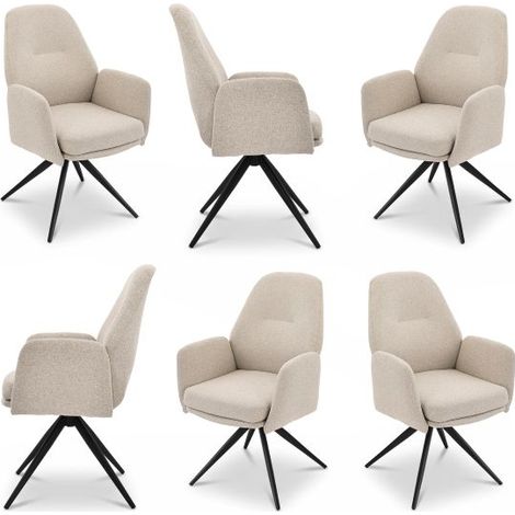 Bon Furni Tela Silla de comedor Beige, Set de 6, giratoria 360°, ergonómica con alta elasticidad y reposabrazos