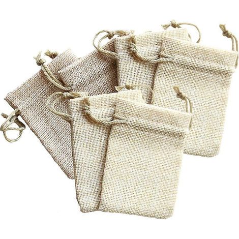 Lot de 6 sacs en toile de jute avec cordon de serrage, petits sacs cadeaux pour mariage ou fête. (1/4)
