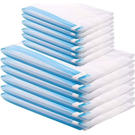 Sacs de Rangement sous Vide 12 Pièces pour Voyage Économiseur d'Espace Stocker Vêtements Réutilisables et Durables 6 Sacs 60x40cm et 6 Sacs 50x35cm, Pas Besoin de Pompe (1/4)