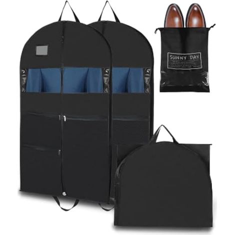 Lot de 2 housses à vêtements avec sac à chaussures, 110 x 60 cm - Pliables pour le rangement, pour vêtements, chemises (1/5)