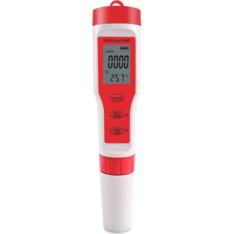 Tragbarer 4-in-1-pH-/TDS-/EC-/Temperaturtester mit Temperaturkompensation und automatischer Abschaltung für Schwimmbäder, Trinkwasser und Aquarien. (1/5)