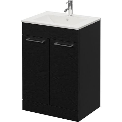 Napoli 460 Nero Oak 600mm 2 Door Vanity Unit with Angel Basin - 600mm - Chrome 160mm Handle