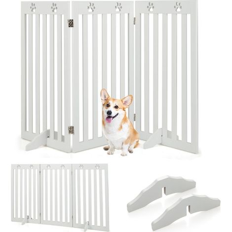 Puerta para mascotas, 89 cm de alto, barrera de madera plegable, color blanco (1/5)