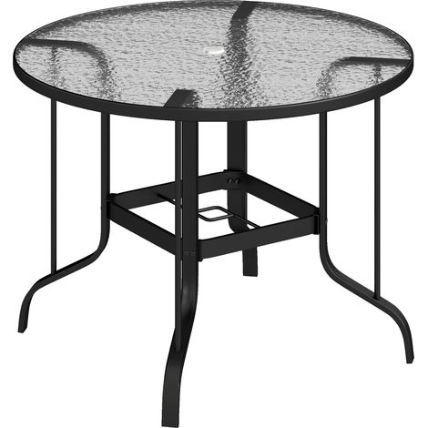 GagaTable de jardin ronde avec trou pour parasol metal verre trempe 96,5x71 cm noir (1/5)