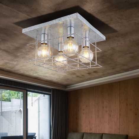 Lampada da soffitto per soggiorno, lampada da soffitto per corridoio, lampada da pranzo, forma a griglia in zinco, 4 fiamme, E27, H 26 cm (1/5)