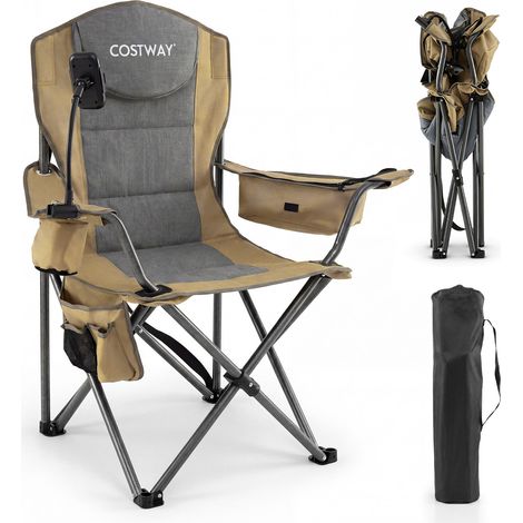 Chaise de camping pliante, chaise de plage légère avec accoudoirs réglables, sac isotherme, porte-gobelet, sac de transport, capacité de charge 200 kg - vert (1/3)