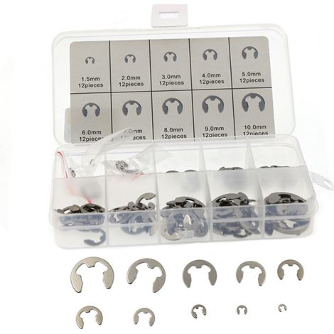 Kit d'assortiment de clips électroniques en acier inoxydable 120, 304 pièces, ensemble de bagues de retenue externes à circlips M1.5-10 (1/4)