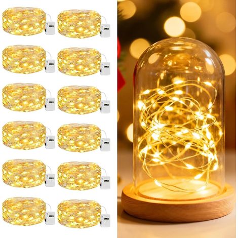 lot de 12 guirlande led à pile, 2 m / 20 led, blanc chaud, 3 modes, ip65, pour intérieur et décoration festive (1/5)