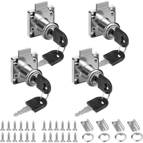 4 Pièces 22mm Serrure de Tiroir de Bureau - Acier Inoxydable Pour Meuble, Placard, À Cylindre - Utilisation Pour Fermer Des Placards (4 Avec Clés Différentes)