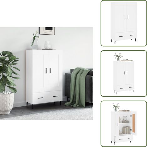 Buffet haut blanc 69,5x31x115 cm bois d'ingénierie - Buffet Design Moderne - Buffet Blanc - Meuble Rangement - Armoire Murale - Commode Élégante (1/5)