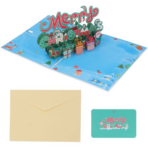 Cartes de Noël 3D avec détails exquis, vœux pop-up colorés avec enveloppe pour cadeaux, fêtes à thème (1/5)