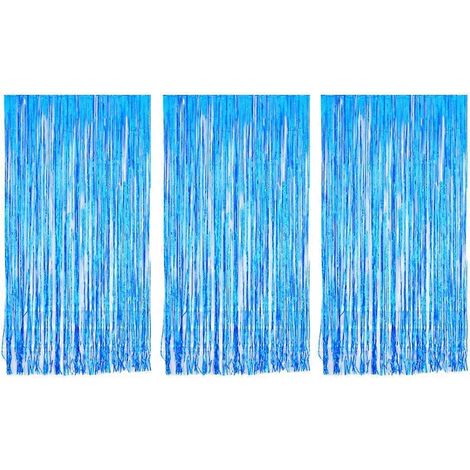 Lot de 3 rideaux de porte/fenêtre en film aluminium brillant de 1 x 2 mètres, parfaits pour les fêtes, mariages, anniversaires et autres occasions spéciales. Décoration brillante et brillante.-M-Blue (1/2)
