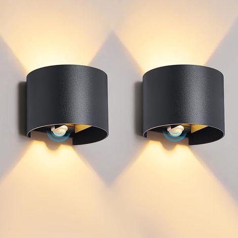 GBLY LED Außenwandleuchte mit Bewegungsmelder 2er Set 3000K Schutzart IP54 Geeignet für den Innen und Außenbereich Schwarz Rund Einstellbarer oberer und unterer Abstrahlwinkel Geeignet für Innenwände (1/5)