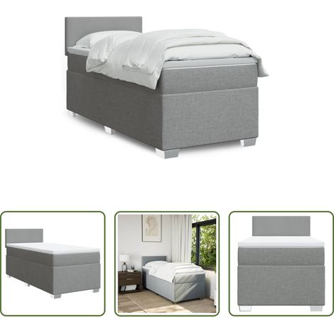 vidaXL Surmatelas -  Sommier à lattes de lit et matelas Gris clair 90x190 cm Tissu (1/5)